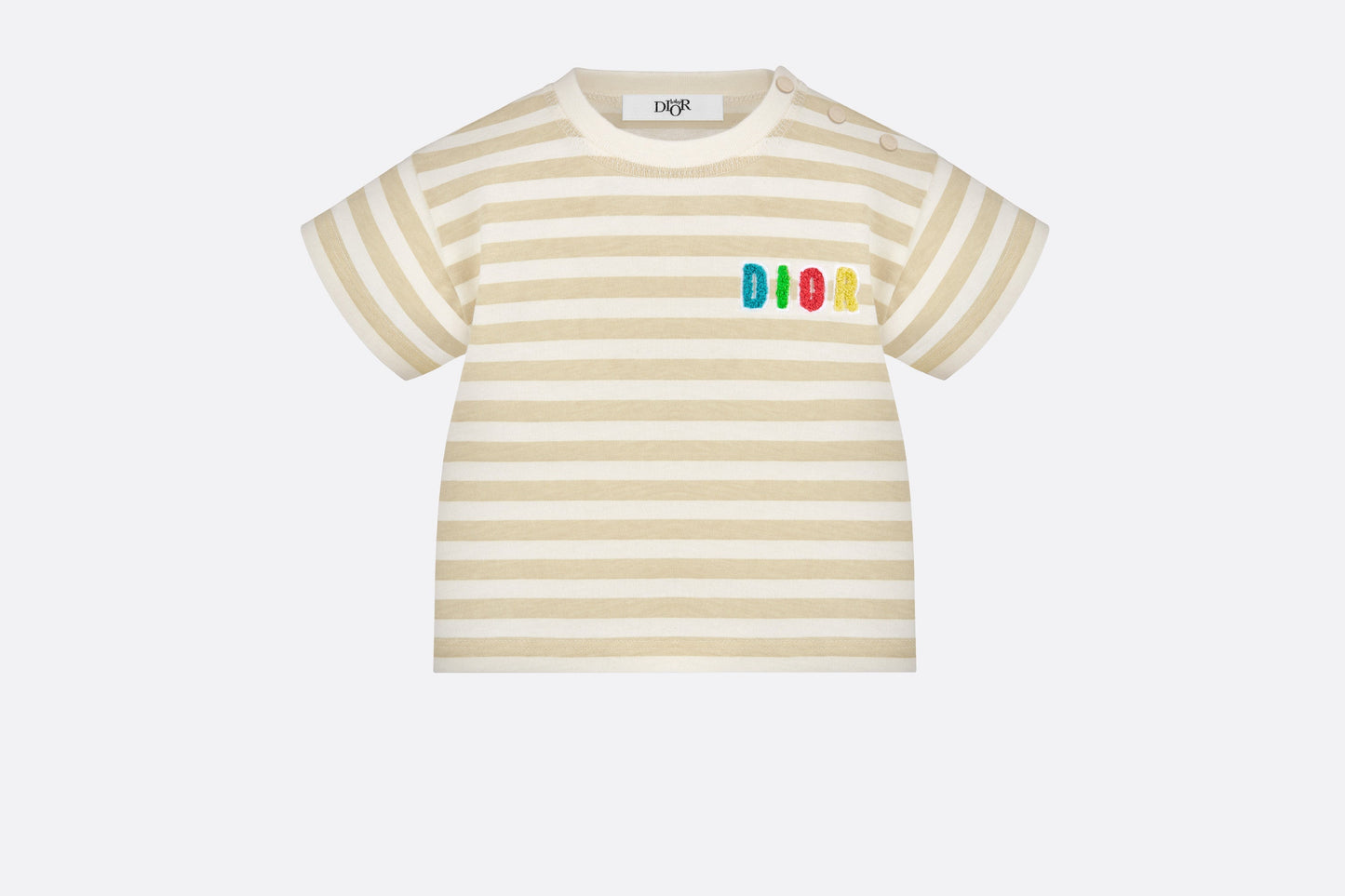 Baby T-Shirt • Ivory Cotton Jersey with Light Beige Stripes