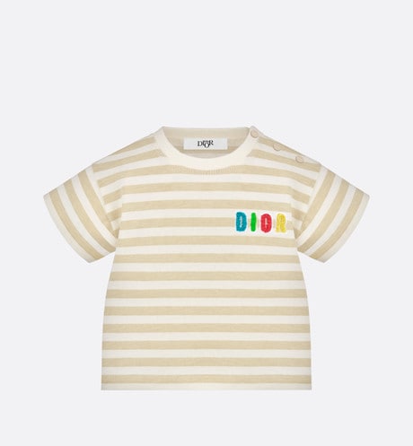 Baby T-Shirt • Ivory Cotton Jersey with Light Beige Stripes