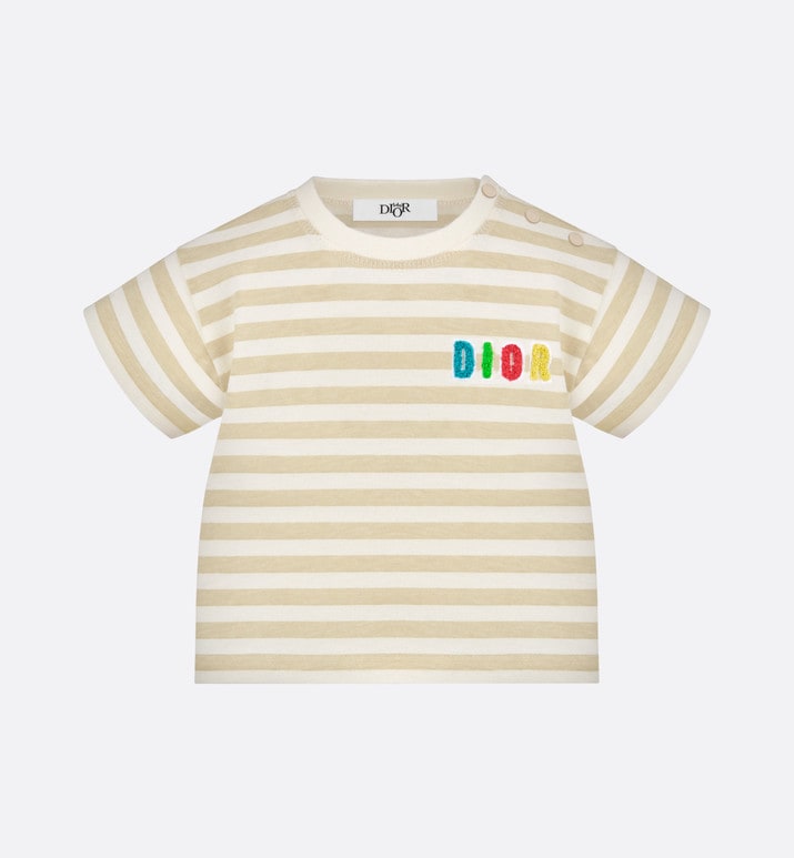 Baby T-Shirt • Ivory Cotton Jersey with Light Beige Stripes