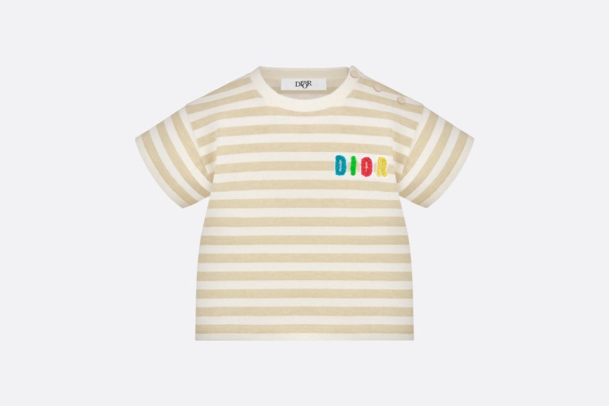 Baby T-Shirt • Ivory Cotton Jersey with Light Beige Stripes
