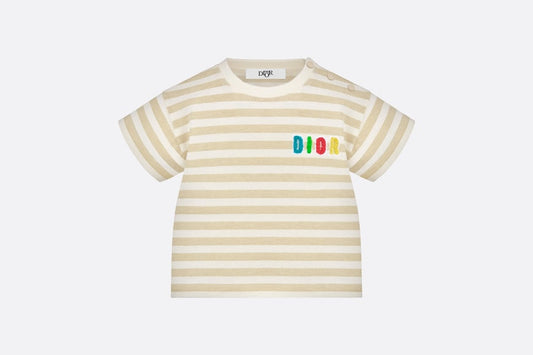 Baby T-Shirt • Ivory Cotton Jersey with Light Beige Stripes
