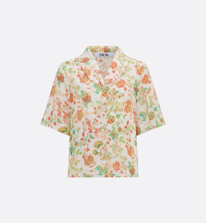 Kid's Short-Sleeved Shirt • Multicolor Voile with Floral Print