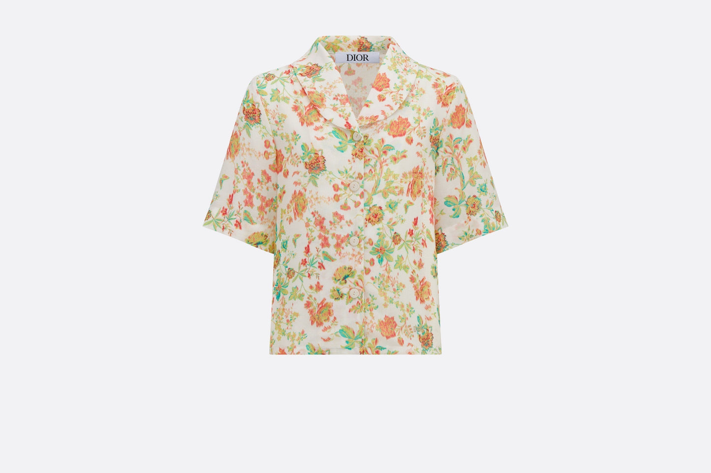 Kid's Short-Sleeved Shirt • Multicolor Voile with Floral Print