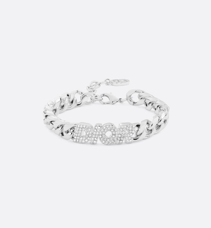 Dior Italic Chain Link Bracelet • Silver-Finish Brass and White Crystals