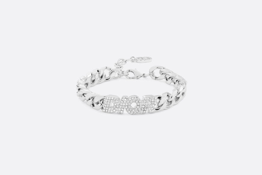 Dior Italic Chain Link Bracelet • Silver-Finish Brass and White Crystals