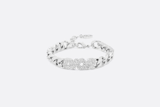 Dior Italic Chain Link Bracelet • Silver-Finish Brass and White Crystals