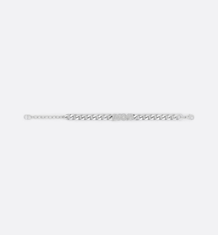 Dior Italic Chain Link Bracelet • Silver-Finish Brass and White Crystals