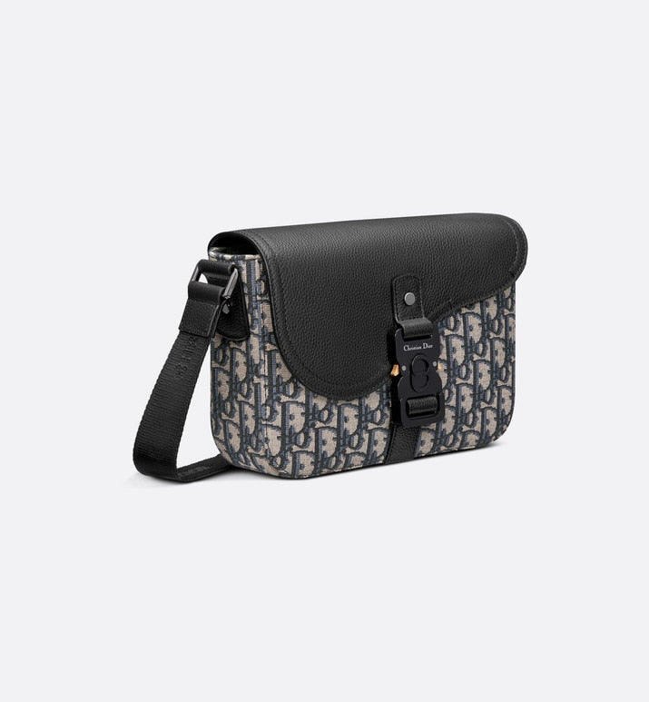 Mini Saddle Bag with Strap • Beige and Black Dior Oblique Jacquard and Black Grained Calfskin