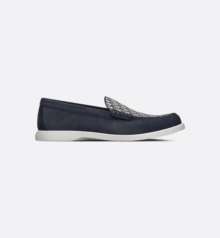Dior Granville Loafer • Navy Blue Suede with Beige and Black Dior Oblique Jacquard