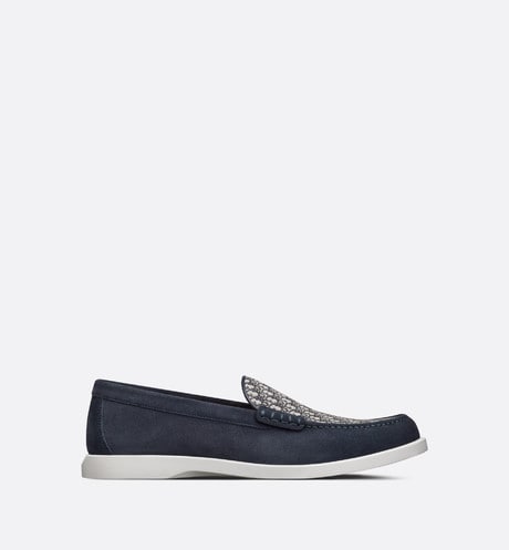 Dior Granville Loafer • Navy Blue Suede with Beige and Black Dior Oblique Jacquard
