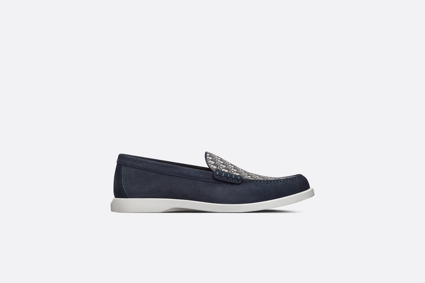 Dior Granville Loafer • Navy Blue Suede with Beige and Black Dior Oblique Jacquard