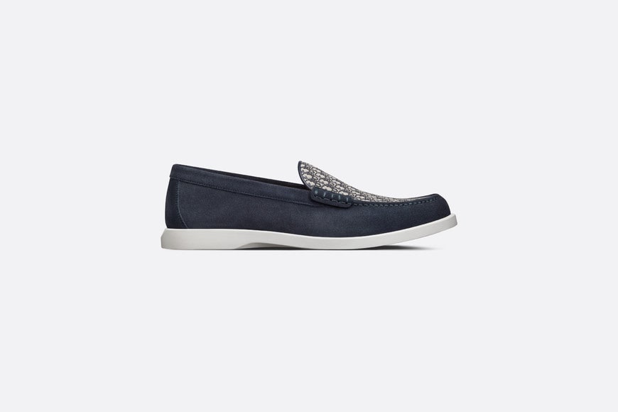 Dior Granville Loafer • Navy Blue Suede with Beige and Black Dior Oblique Jacquard