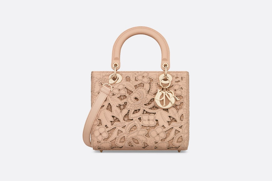 Medium Lady Dior Bag • Sand Pink Calfskin and D-Lace Embroidery with Macramé Effect