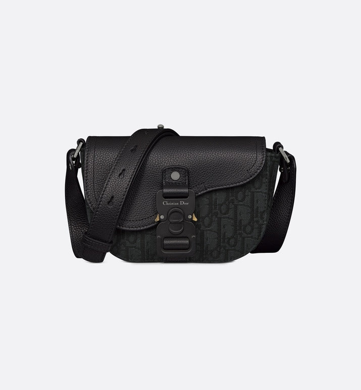 Saddle Pouch with Strap • Black Dior Oblique Jacquard and Grained Calfskin