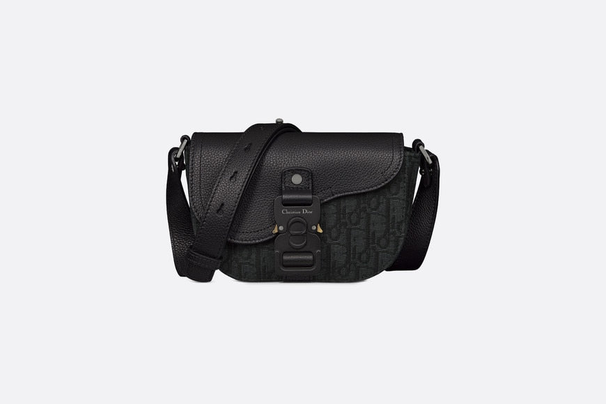 Saddle Pouch with Strap • Black Dior Oblique Jacquard and Grained Calfskin