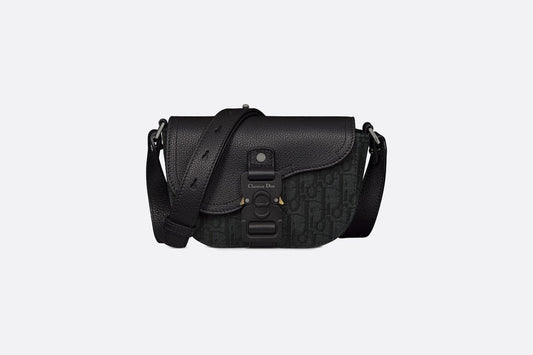 Saddle Pouch with Strap • Black Dior Oblique Jacquard and Grained Calfskin