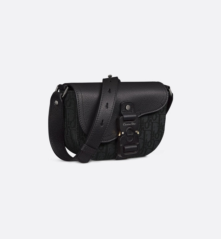 Saddle Pouch with Strap • Black Dior Oblique Jacquard and Grained Calfskin