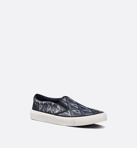 B101 Slip-On Sneaker • Navy Blue CD Diamond Canvas and Smooth Calfskin