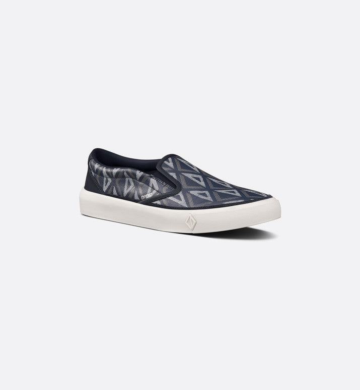 B101 Slip-On Sneaker • Navy Blue CD Diamond Canvas and Smooth Calfskin