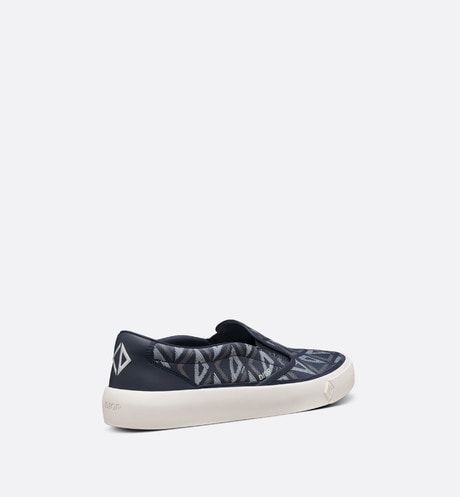 B101 Slip-On Sneaker • Navy Blue CD Diamond Canvas and Smooth Calfskin