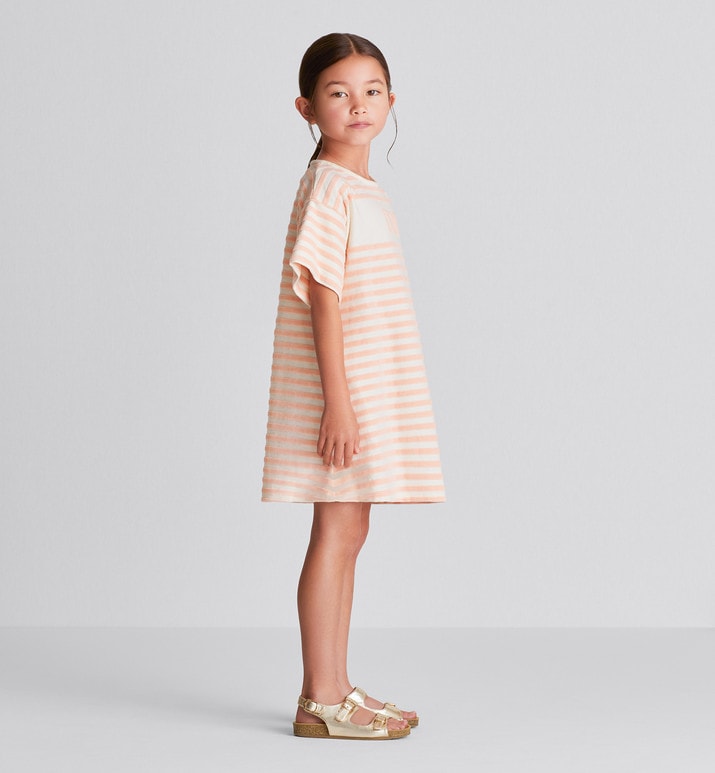 Kid's A-Line Dress • Ivory Velvet Jersey Jacquard with Light Coral Pink Stripes