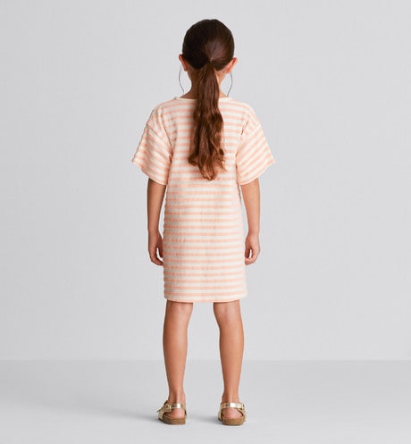Kid's A-Line Dress • Ivory Velvet Jersey Jacquard with Light Coral Pink Stripes