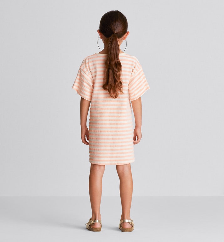 Kid's A-Line Dress • Ivory Velvet Jersey Jacquard with Light Coral Pink Stripes