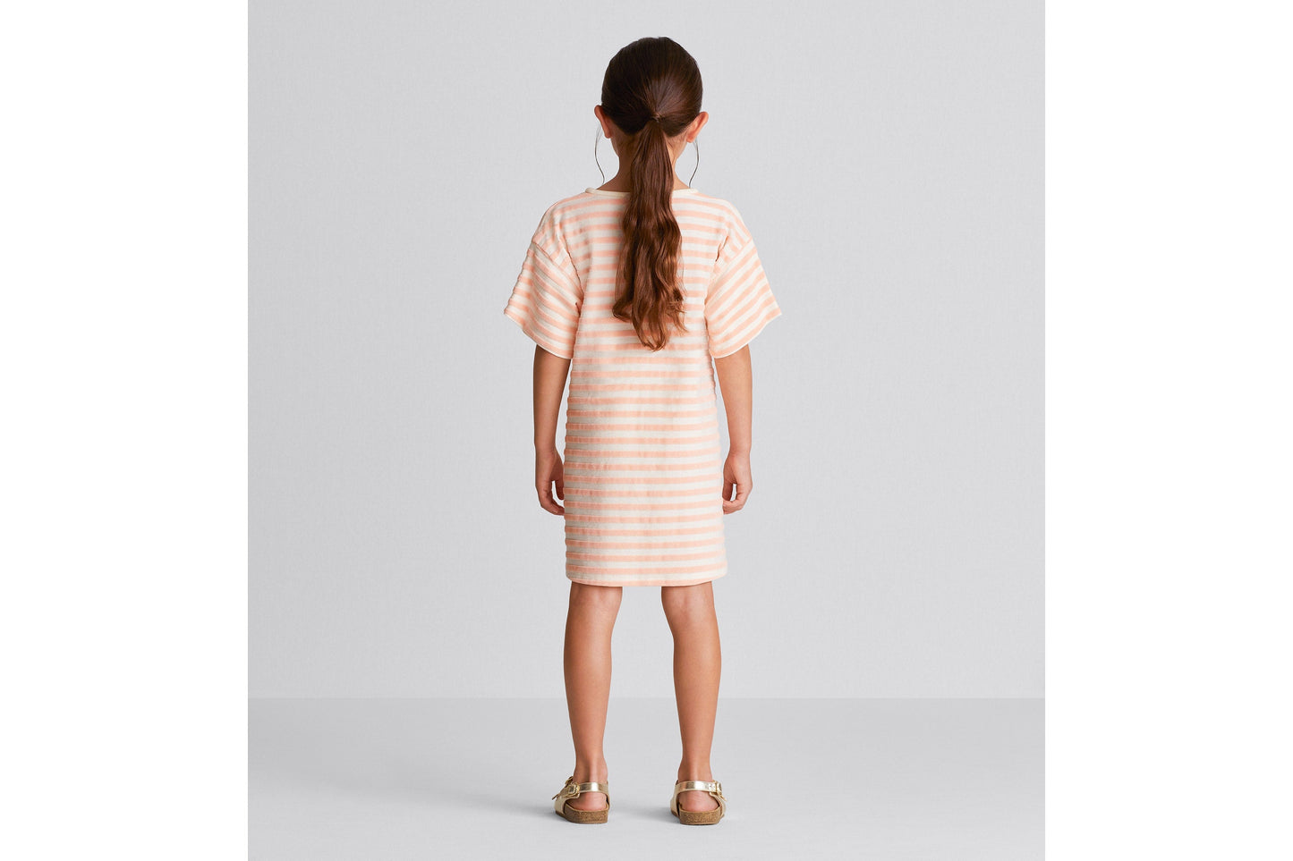 Kid's A-Line Dress • Ivory Velvet Jersey Jacquard with Light Coral Pink Stripes