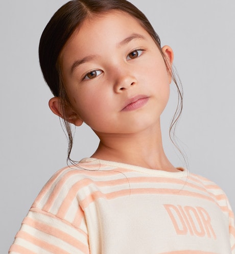 Kid's A-Line Dress • Ivory Velvet Jersey Jacquard with Light Coral Pink Stripes