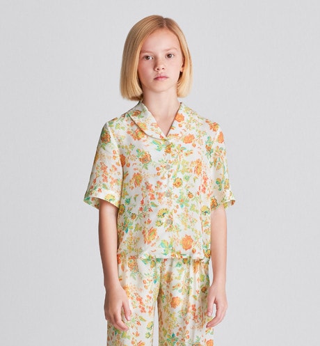 Kid's Short-Sleeved Shirt • Multicolor Voile with Floral Print