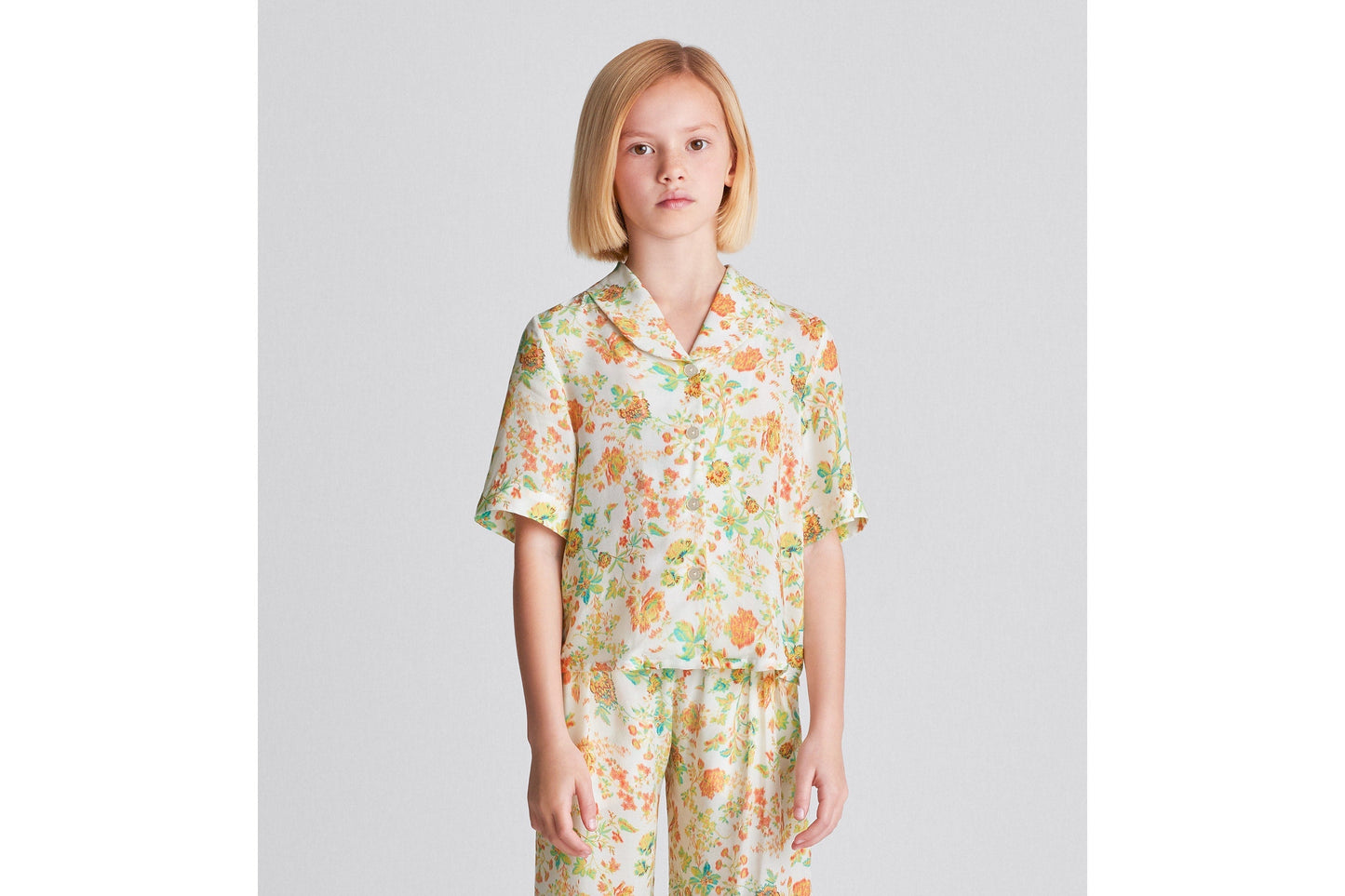 Kid's Short-Sleeved Shirt • Multicolor Voile with Floral Print