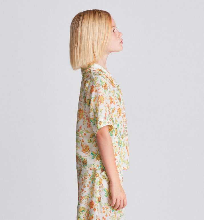 Kid's Short-Sleeved Shirt • Multicolor Voile with Floral Print