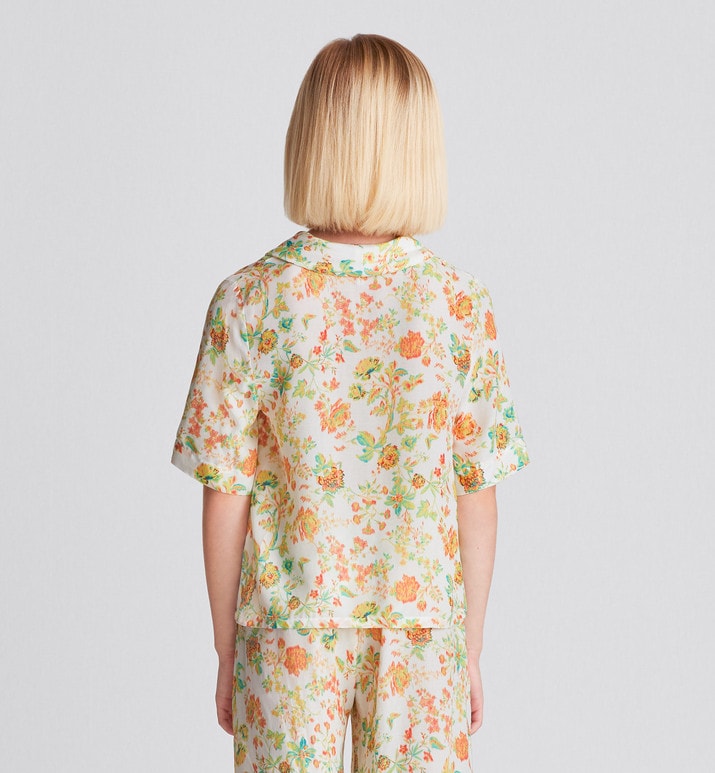 Kid's Short-Sleeved Shirt • Multicolor Voile with Floral Print