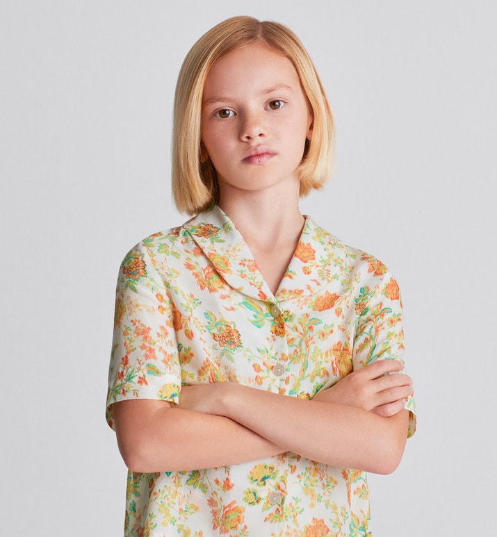 Kid's Short-Sleeved Shirt • Multicolor Voile with Floral Print