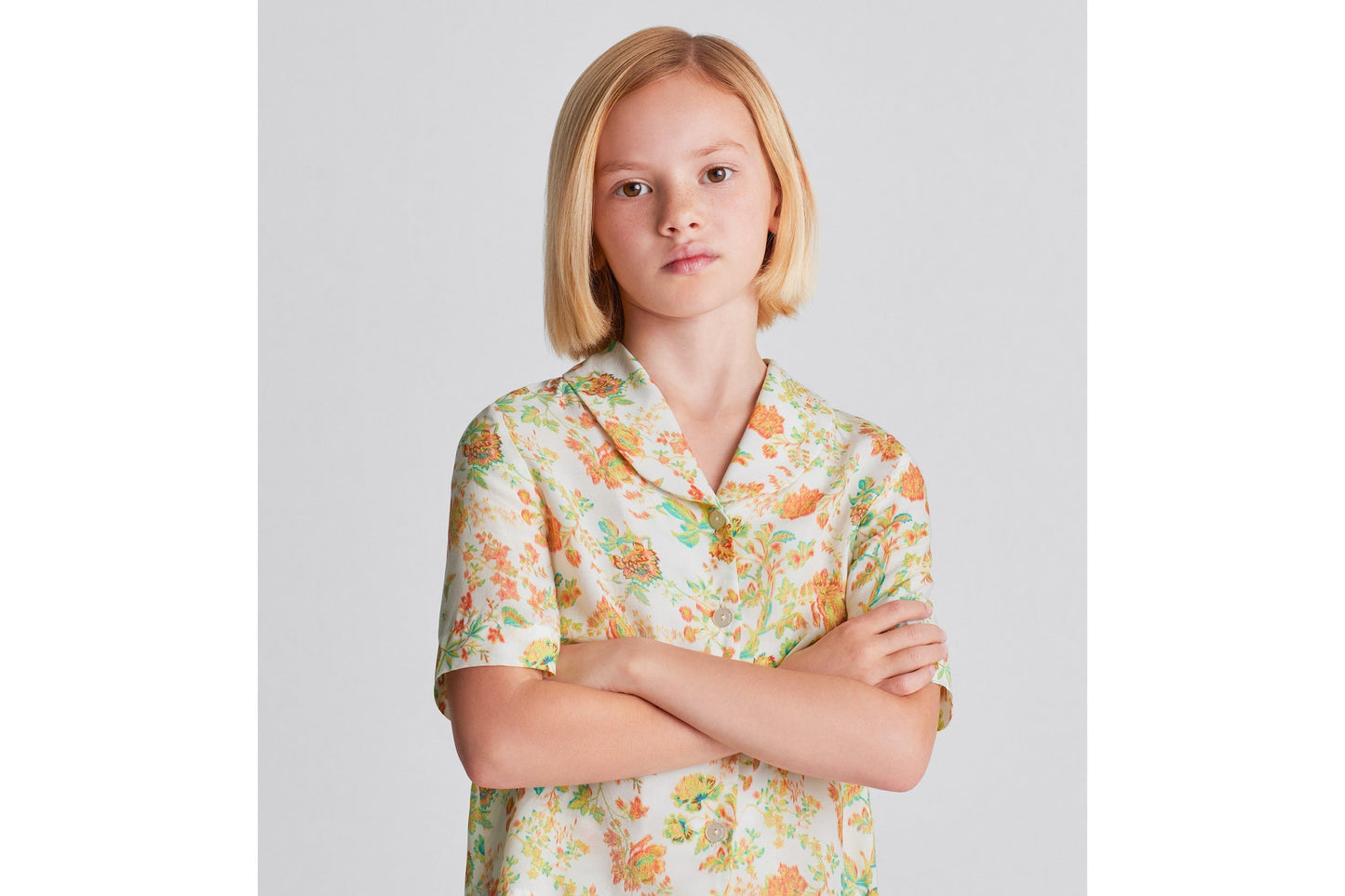 Kid's Short-Sleeved Shirt • Multicolor Voile with Floral Print