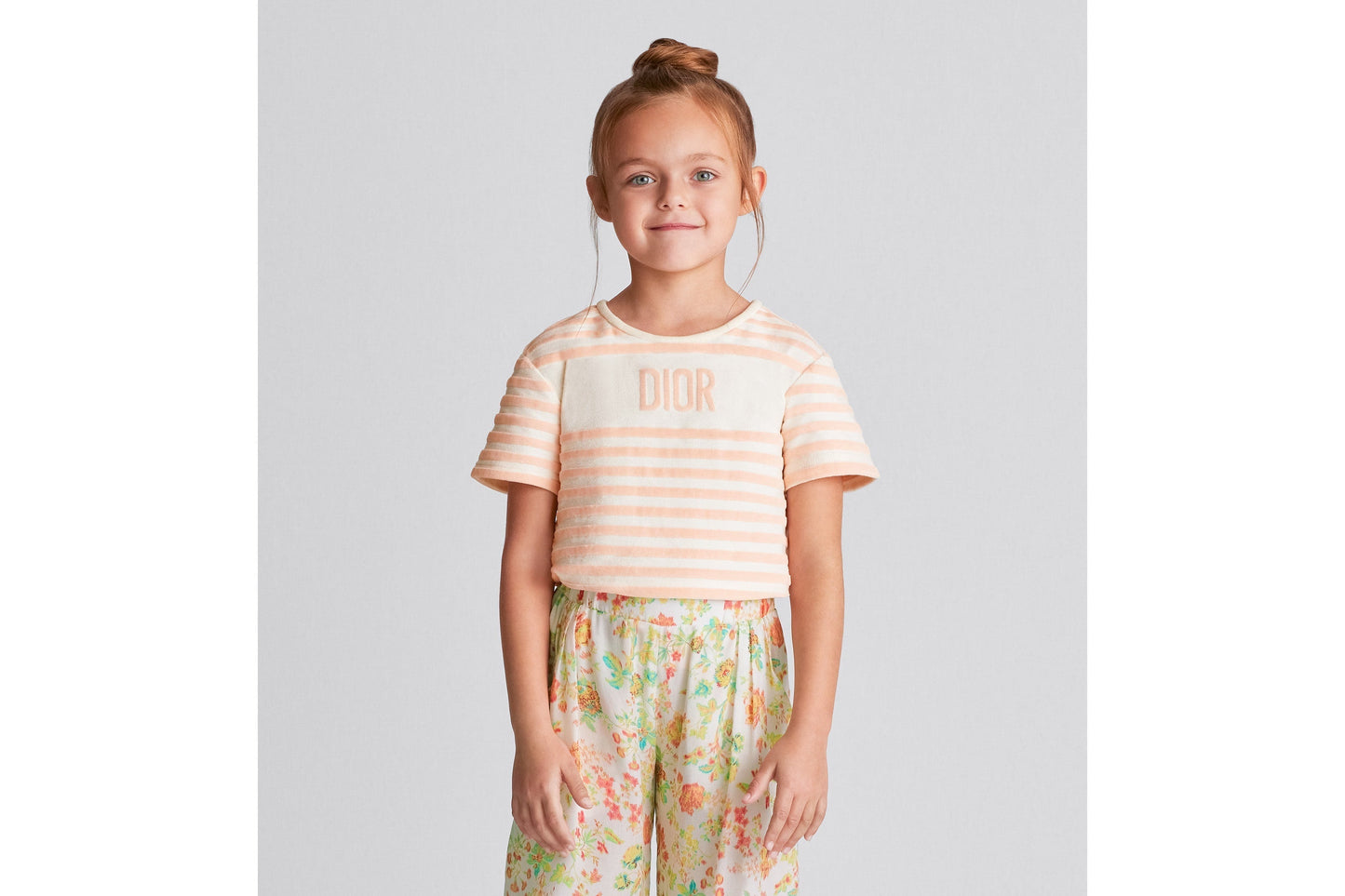 Kid's T-Shirt • Ivory Velvet Jersey Jacquard with Light Coral Pink Stripes