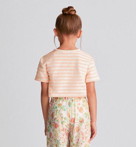 Kid's T-Shirt • Ivory Velvet Jersey Jacquard with Light Coral Pink Stripes