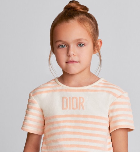 Kid's T-Shirt • Ivory Velvet Jersey Jacquard with Light Coral Pink Stripes