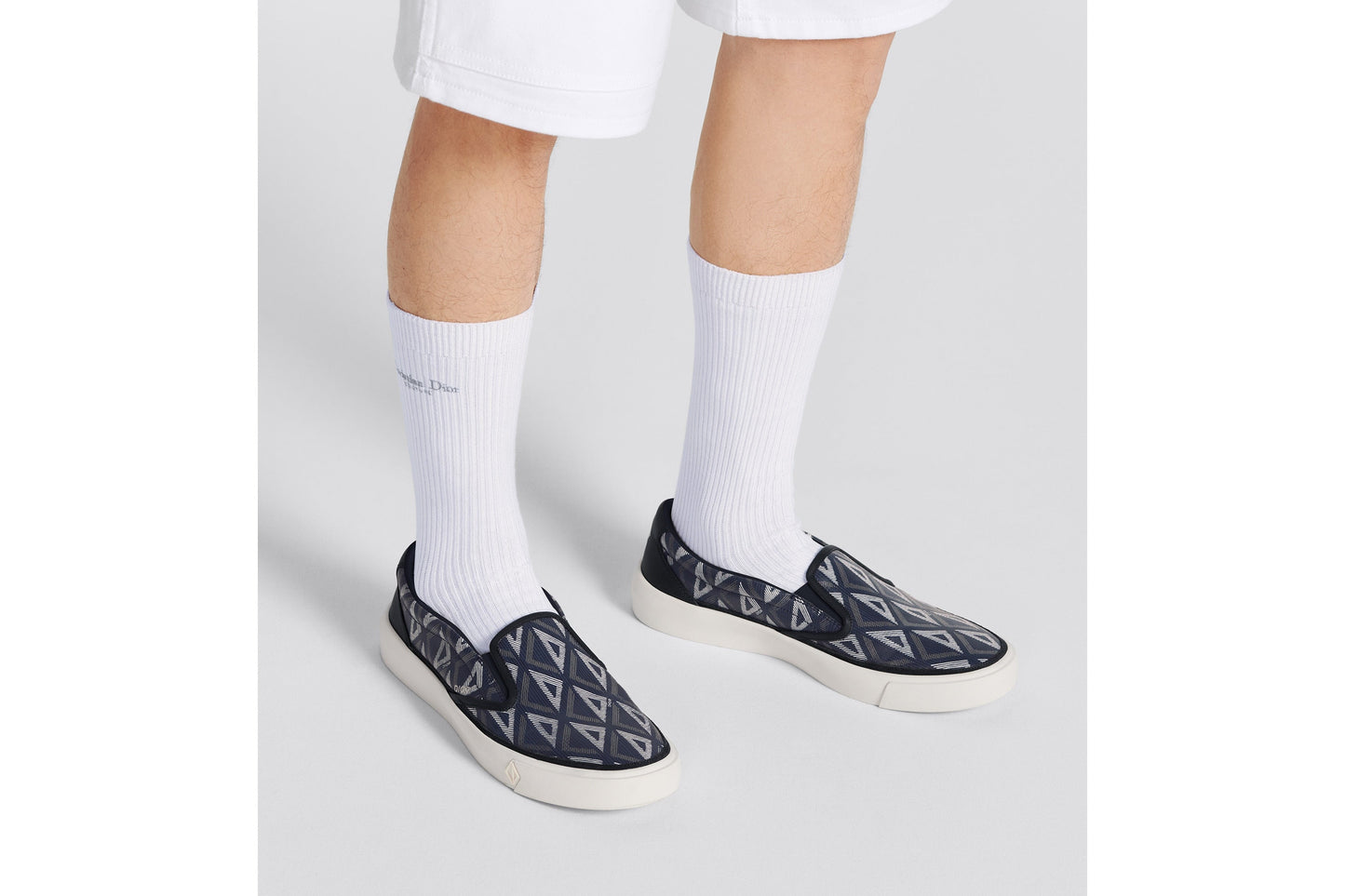 B101 Slip-On Sneaker • Navy Blue CD Diamond Canvas and Smooth Calfskin