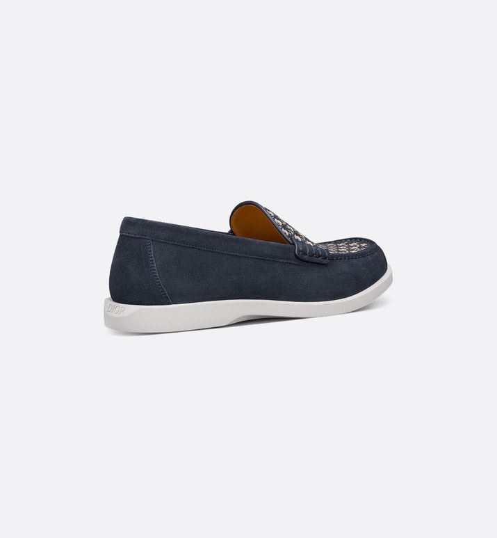 Dior Granville Loafer • Navy Blue Suede with Beige and Black Dior Oblique Jacquard