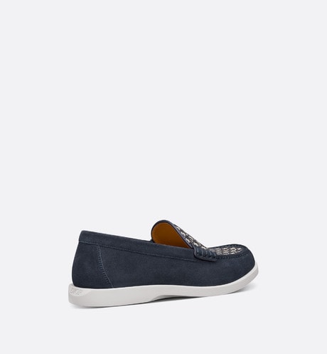 Dior Granville Loafer • Navy Blue Suede with Beige and Black Dior Oblique Jacquard