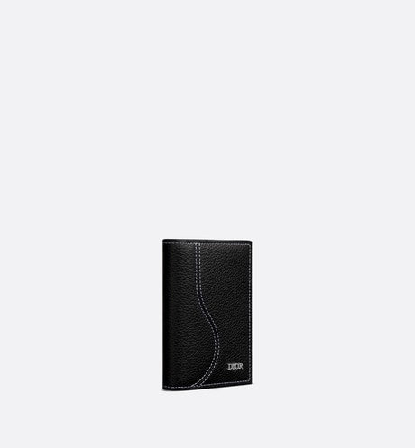 Saddle Bi-Fold Card Holder • Black Grained Calfskin Leather Marquetry
