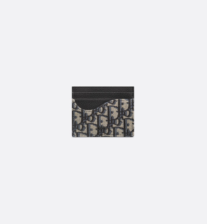 Saddle Card Holder • Black Grained Calfskin and Beige and Black Dior Oblique Jacquard