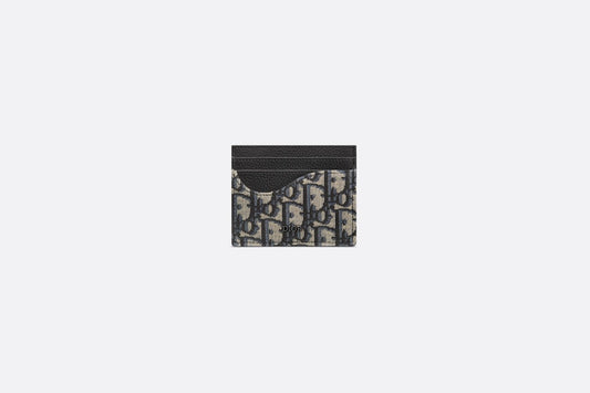 Saddle Card Holder • Black Grained Calfskin and Beige and Black Dior Oblique Jacquard