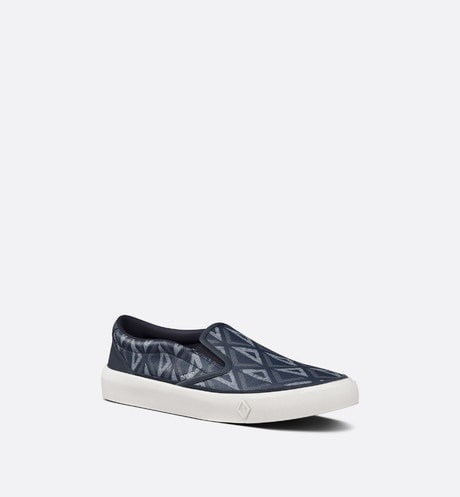 B101 Slip-On Sneaker • Navy Blue CD Diamond Canvas and Smooth Calfskin