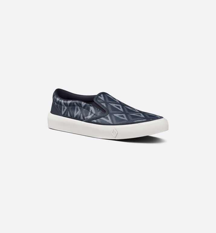 B101 Slip-On Sneaker • Navy Blue CD Diamond Canvas and Smooth Calfskin