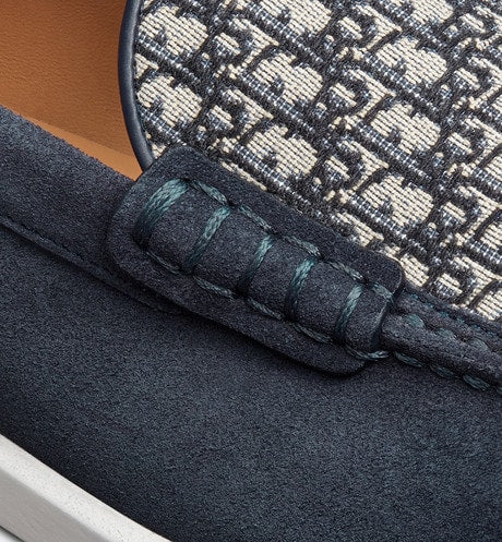 Dior Granville Loafer • Navy Blue Suede with Beige and Black Dior Oblique Jacquard