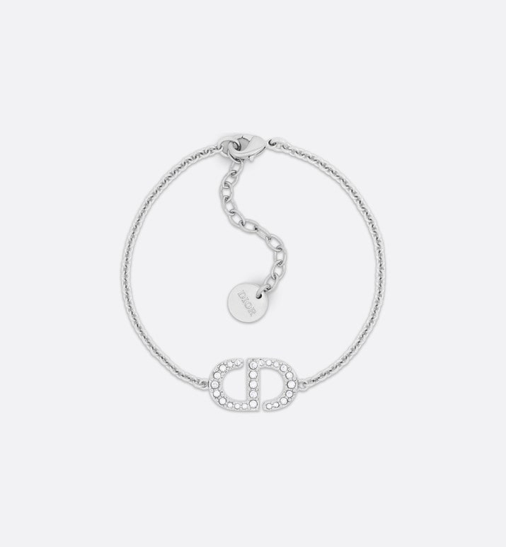 Petit CD Bracelet • Silver-Finish Metal with White Crystals