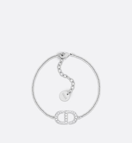 Petit CD Bracelet • Silver-Finish Metal with White Crystals