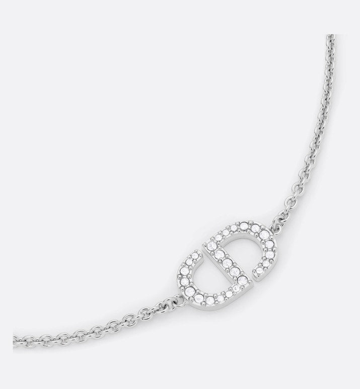 Petit CD Bracelet • Silver-Finish Metal with White Crystals